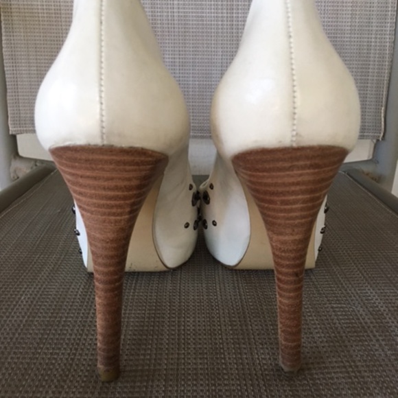 MARC FISHER White Leather Studded Platform Heels - Picture 7 of 10